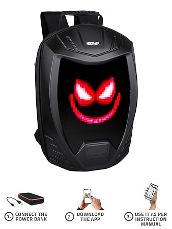 Hookaba Rebel Rage LED Backpack – 27.4 L Tech Backpack with 32×32 Pixel LED Display