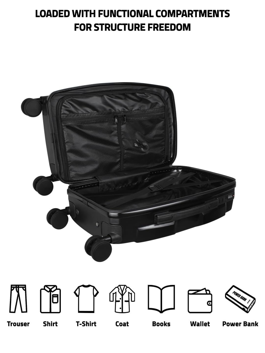 Hookaba Strodder LED Trolley Black – 22″ Cabin-Size 49.7 L Smart Luggage with 96×128-Pixel Removable LED Display