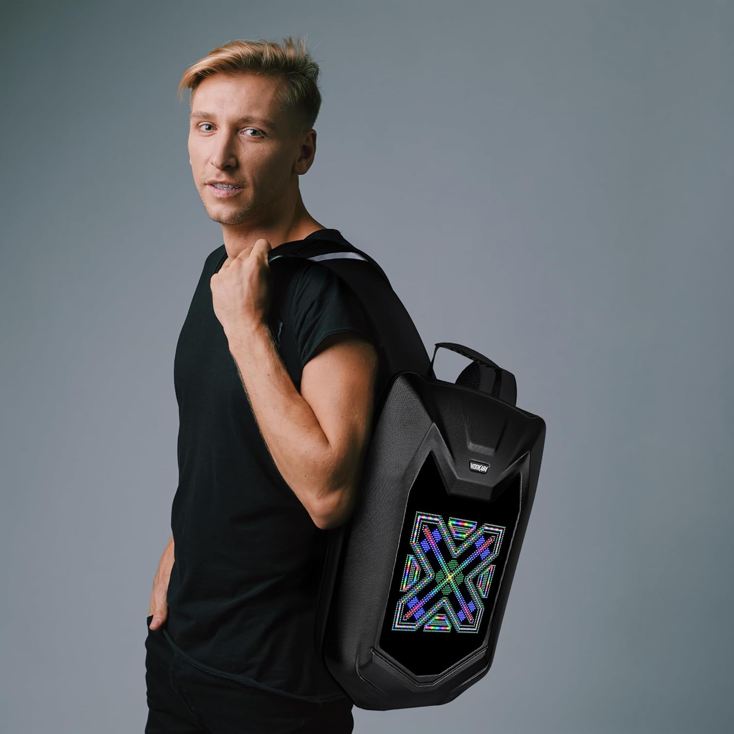 Hookaba Bat Grit LED Backpack – 27 L Smart Backpack with 64×64 Pixel Removable LED Screen