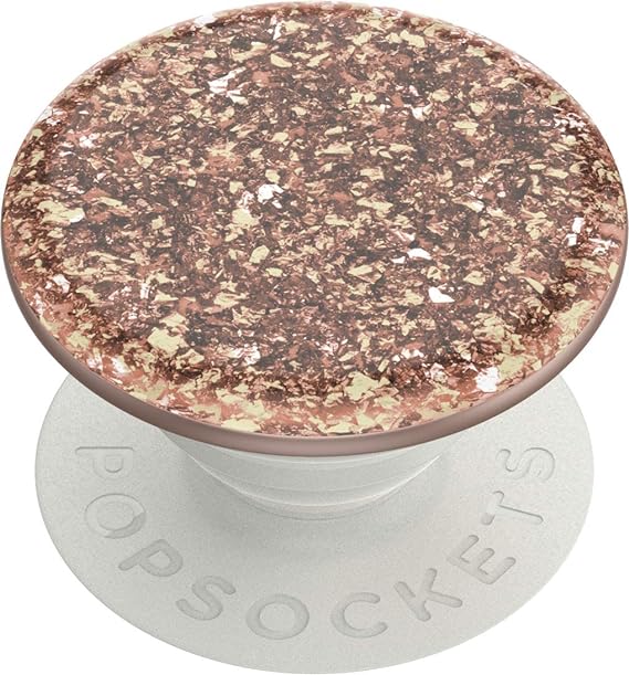 A PopSockets Phone Grip with Expanding Kickstand in the Glitter Foil Confetti Rose Gold design.