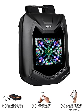 Hookaba Bat Grit LED Backpack – 27 L Smart Backpack with 64×64 Pixel Removable LED Screen