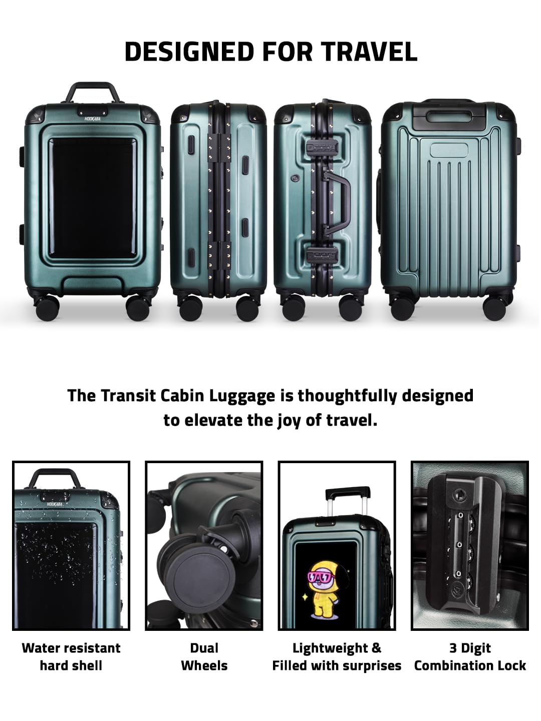 Hookaba Strodder LED Trolley Black – 22″ Cabin-Size 49.7 L Smart Luggage with 96×128-Pixel Removable LED Display