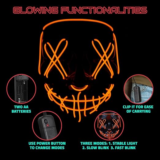 Hookaba Dark Dazzle LED Mask | Light Up Face Mask with Vibrant Neon Color