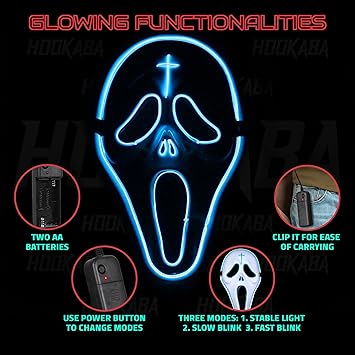 Hookaba Ecto Face Unisex LED Mask – Blue Party Mask with 3 Light Modes