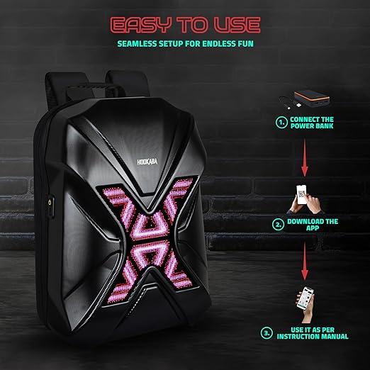 Hookaba Xross Rage LED Backpack 28L (Black) | Motorcycle Riding Bag With Programmable Screen