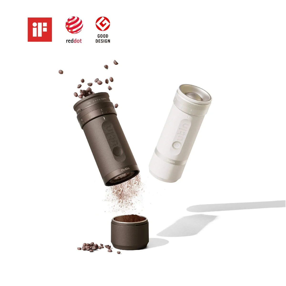 OutIn Fino Sandstone White grinder with 28-step dial and beans