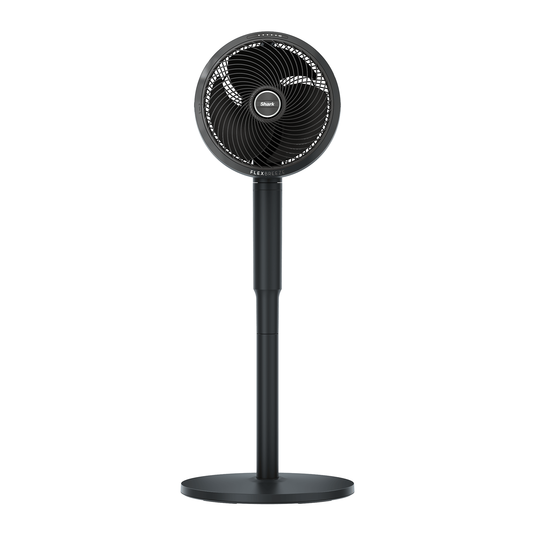 Shark FlexBreeze portable pedestal fan in black with oscillating head on a round base