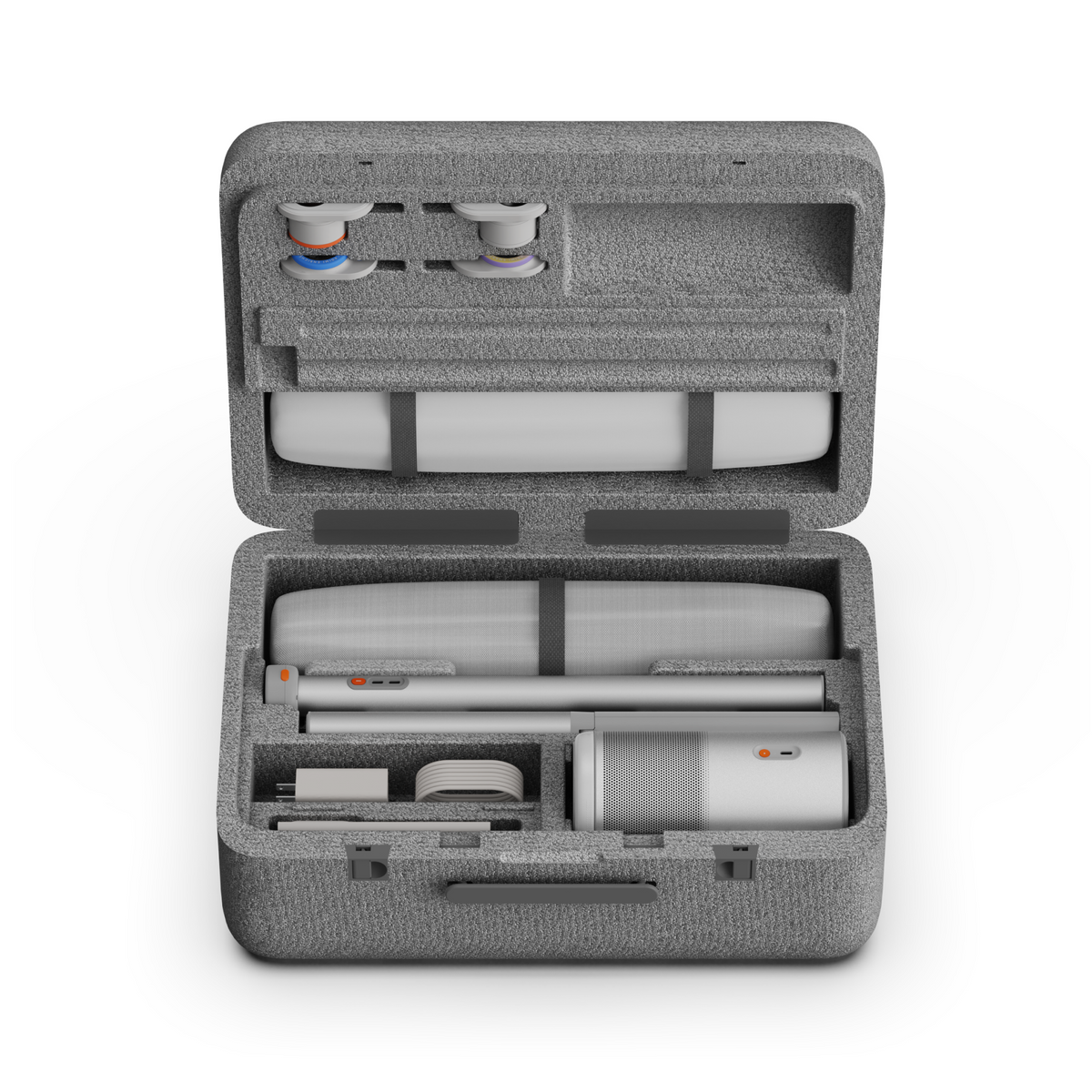 XGIMI Mogo 4 with PowerBase stand and carrying case