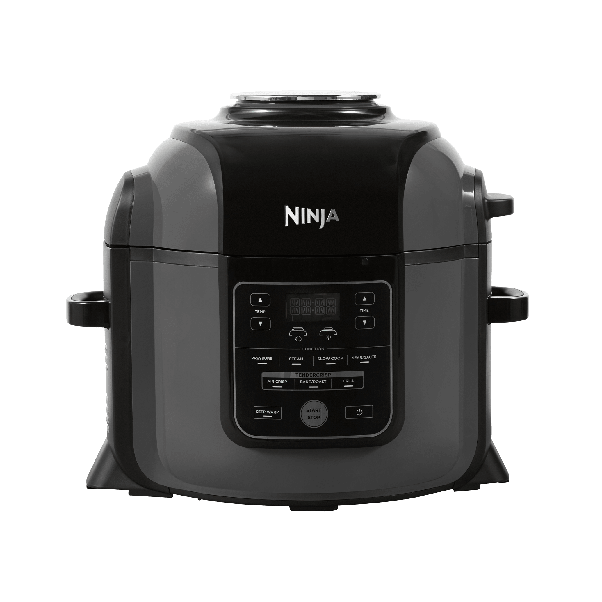 Ninja Foodi MAX 7-in-1 multi-cooker, 7.5L, black and grey, with digital control panel showing pressure, air crisp and grill functions