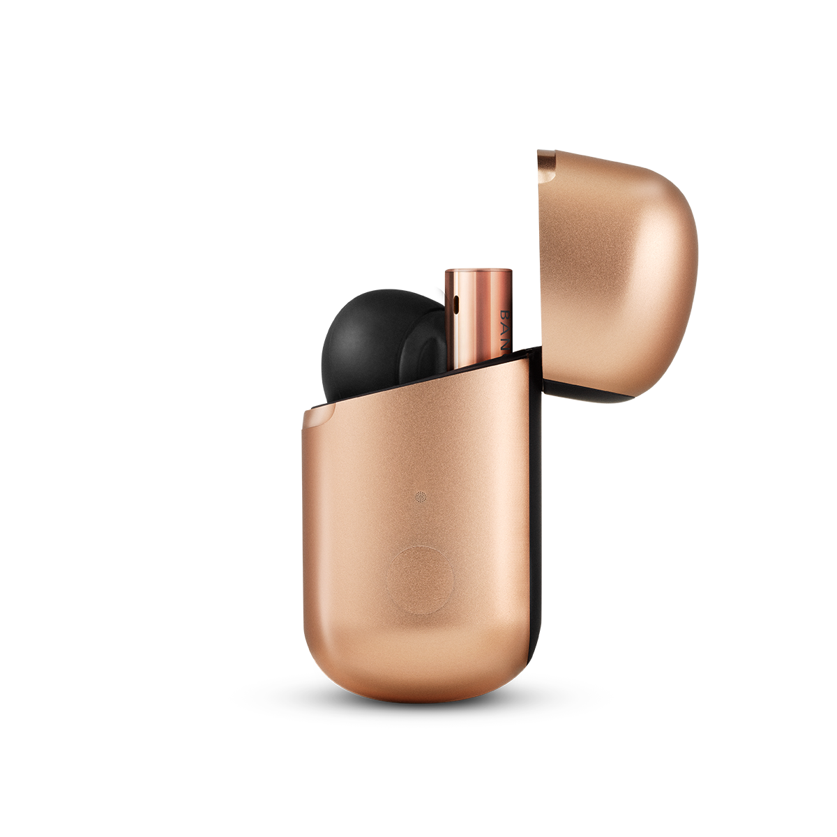 Honey Tone earbuds viewed from above, sculpted aluminium form