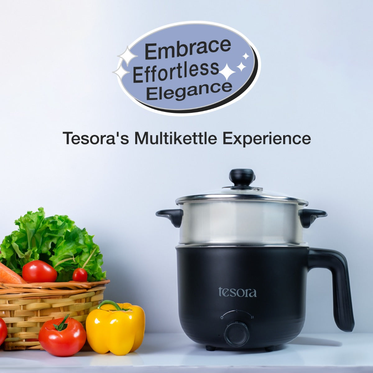 Tesora Portable Multicook Electric Kettle With Steamer 1.2 Ltr