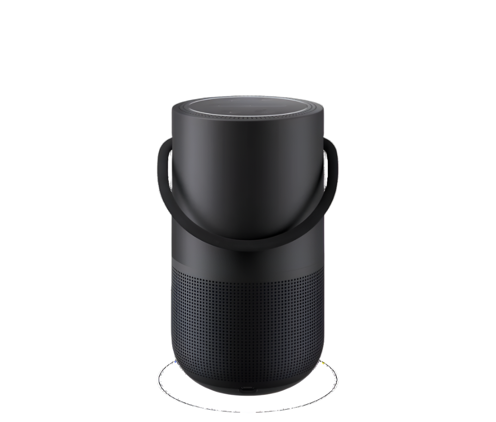 Bose portable home speaker with 360-degree sound and black finish.