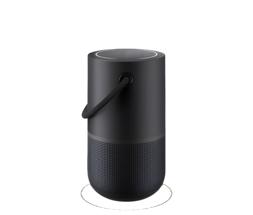 Bose portable home speaker with carrying handle, back view, in a sleek black finish.