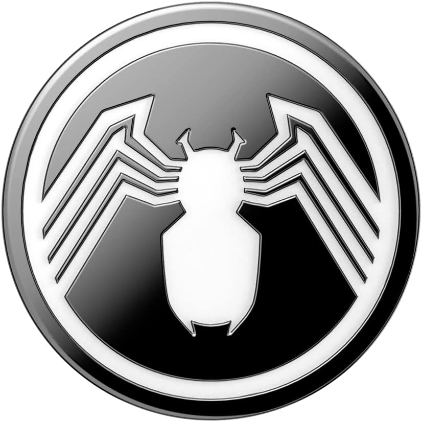 Marvel Enamel Spider-Man emblem featuring a black and white design. The emblem shows a stylized white spider on a black background, with the white spider positioned centrally and extending its legs towards the outer edge of the circular emblem.