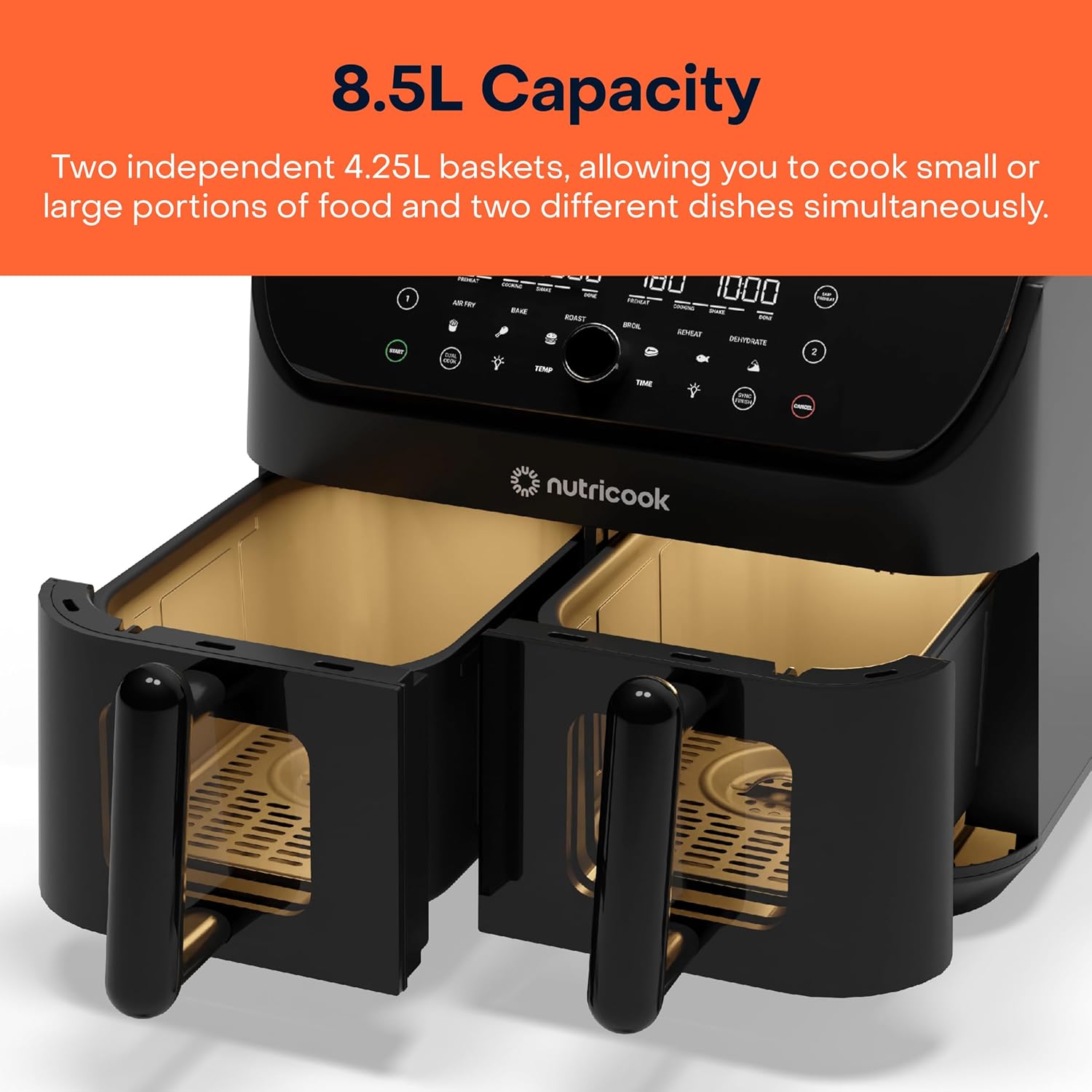 Nutricook Duo air fryer two independent 4.25L baskets