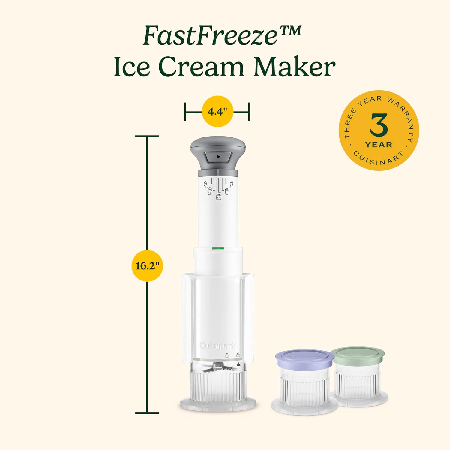 Cuisinart FastFreeze 5-in-1 Ice Cream, Milkshakes, Slushies, Sorbets and Mix-Ins, Freeze Wand, Two 0.5-Pint Mixing Cups with Lids, ICE-FD10