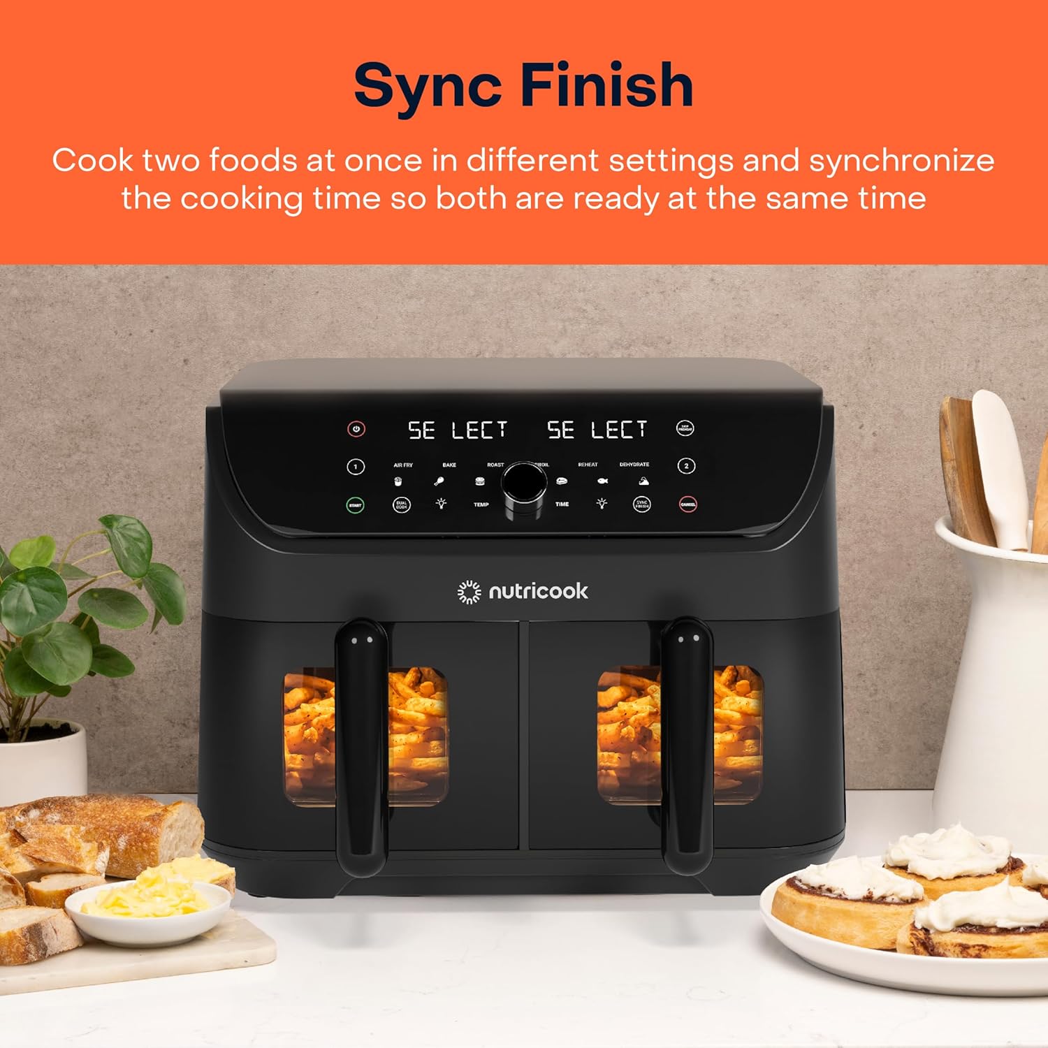 Nutricook Duo air fryer dishwasher-safe non-stick baskets