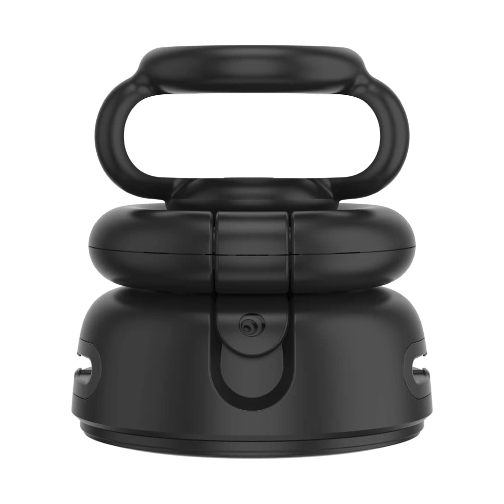  Front view of a black PopSockets Multi-Use G1 Dash Mount designed for various surfaces. The mount features a compact, cylindrical base with a flexible, spiral-shaped arm, and a cradle at the top to securely hold a device. The sleek and functional design provides a stable and adjustable setup for holding smartphones or other devices.