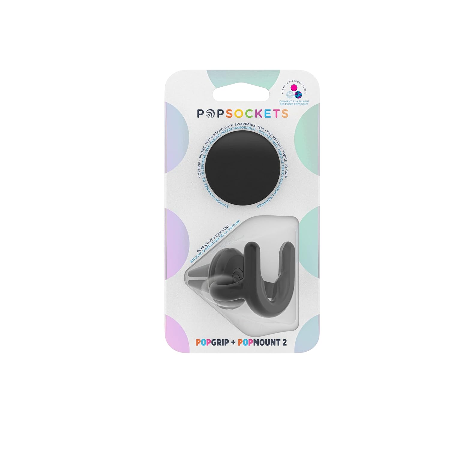 PopSockets PopGrip with Mount Combo Pack in Black, providing a secure grip and versatile mounting solution for convenient hands-free phone use.