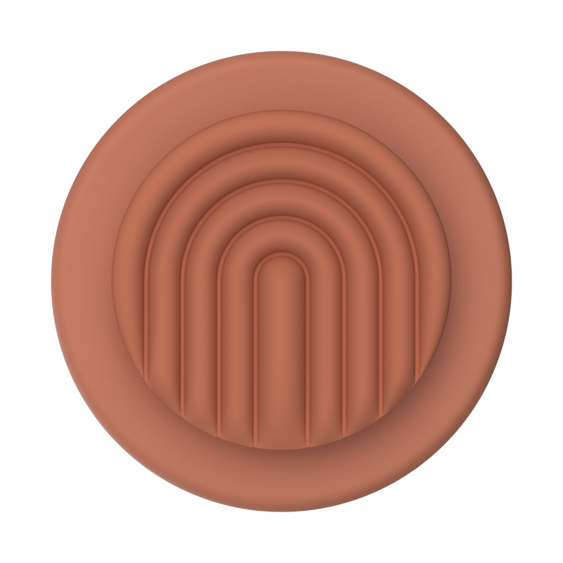 Close-up view of the PopOut Terracotta Curves PopGrip for MagSafe, featuring a terracotta-colored design with curved lines. The grip showcases its stylish and functional form, designed to provide a secure hold for smartphones