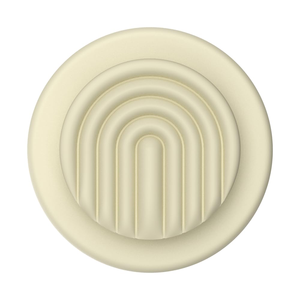 This image features a pale yellow PopSocket with a textured, raised arch design. The soft, neutral tone gives it a calming and understated look, making it suitable for a variety of devices and styles. The curved, symmetrical pattern adds visual interest while maintaining a minimalist and modern aesthetic. This PopSocket is both stylish and functional, providing a comfortable grip and enhanced usability for holding a smartphone or tablet.