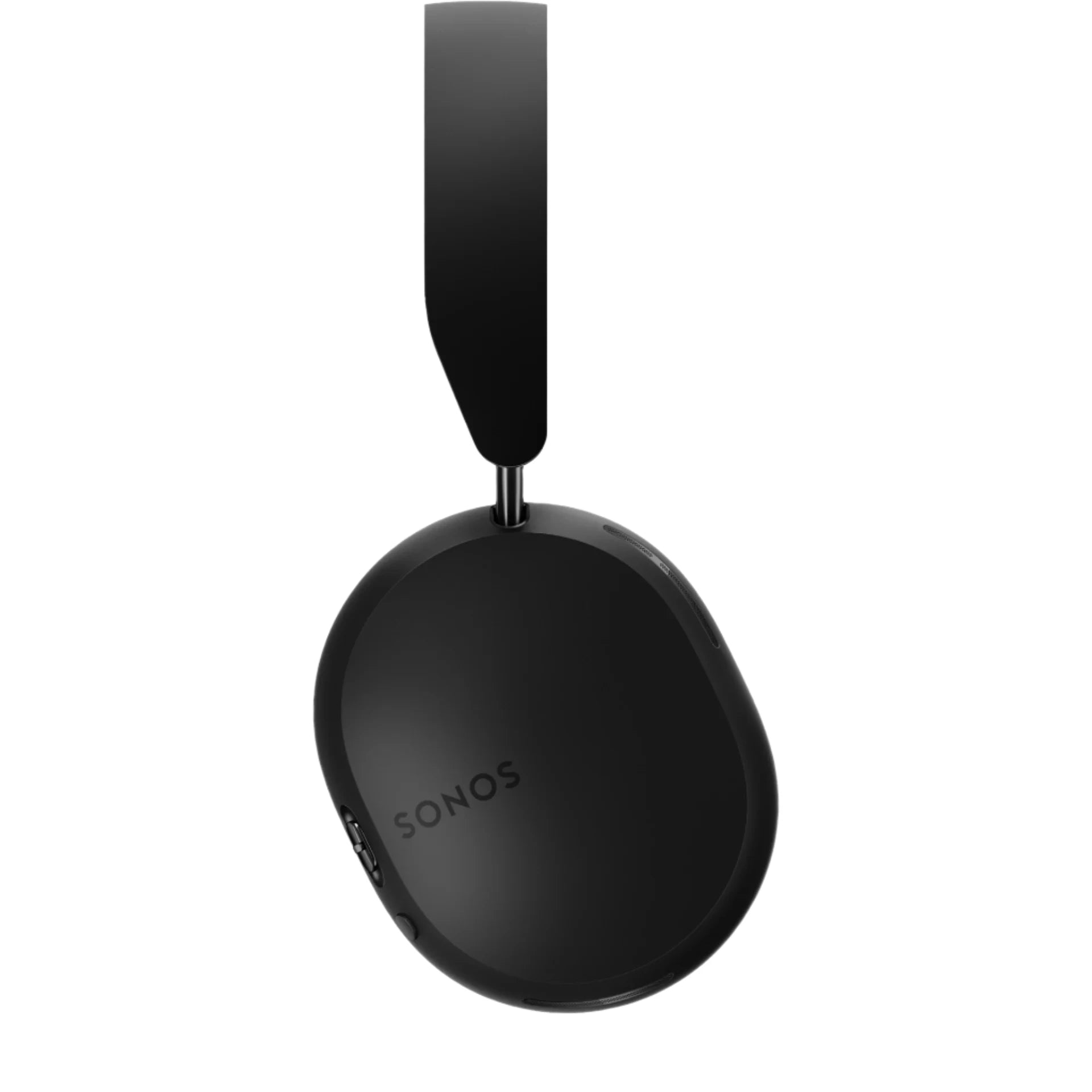 Black Sonos wireless over-ear headphones shown from the side, highlighting the sleek ear cup and minimalist design.