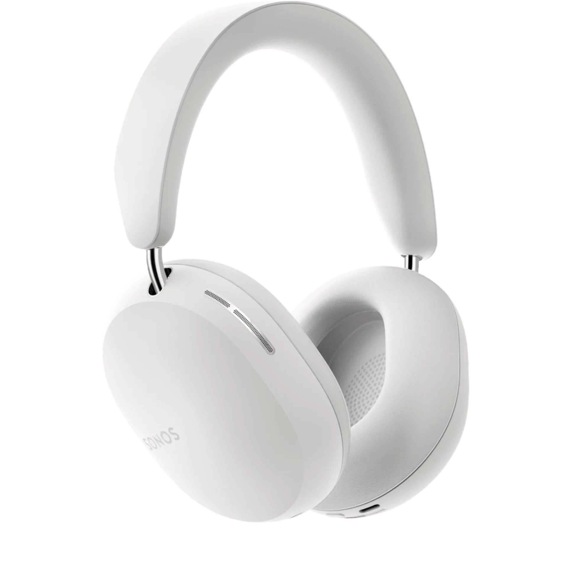 Sonos wireless over-ear headphones in sleek white design featuring cushioned ear cups and adjustable headband for premium audio experience.