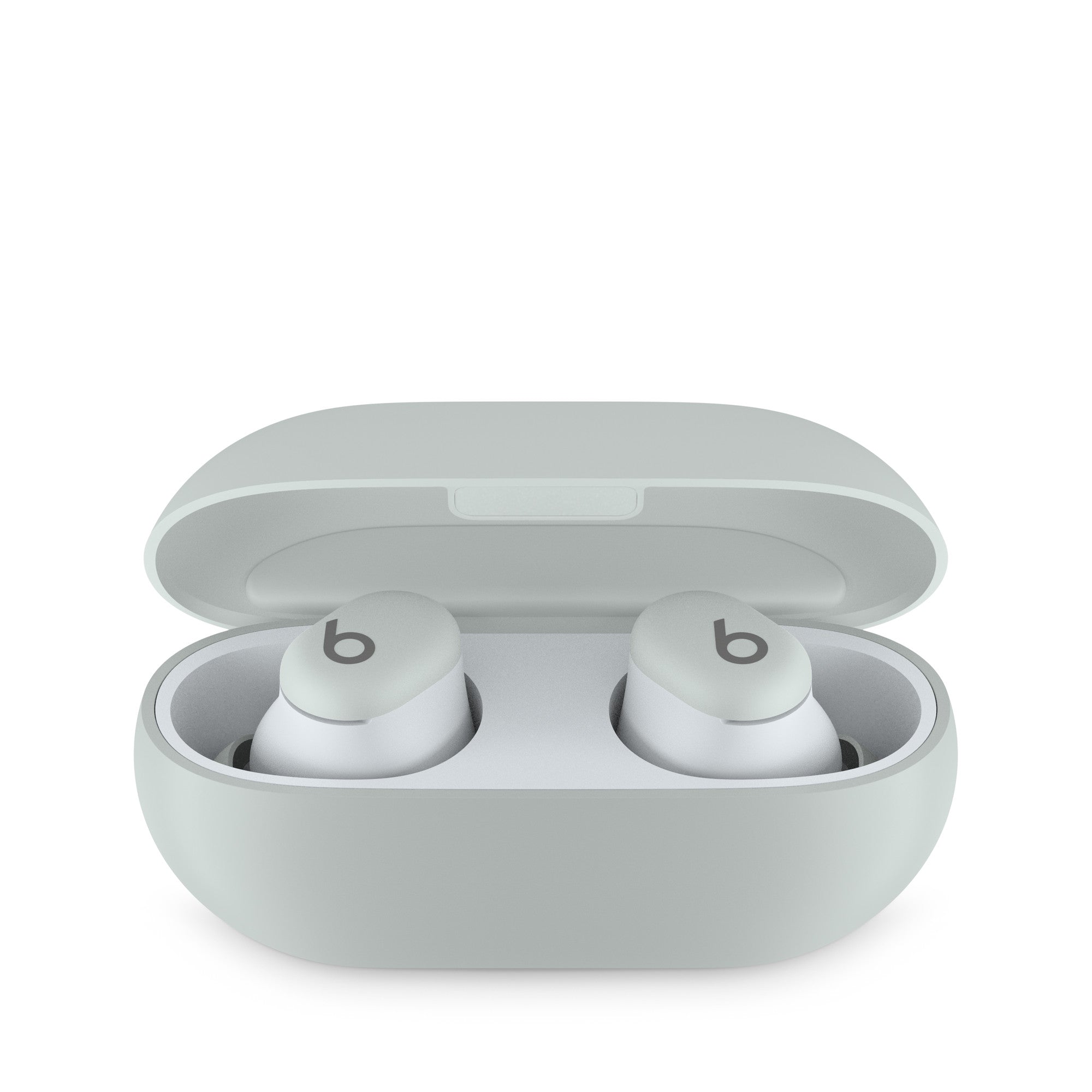 Wireless earbuds with charging case, noise-canceling, and compact white matte finish.