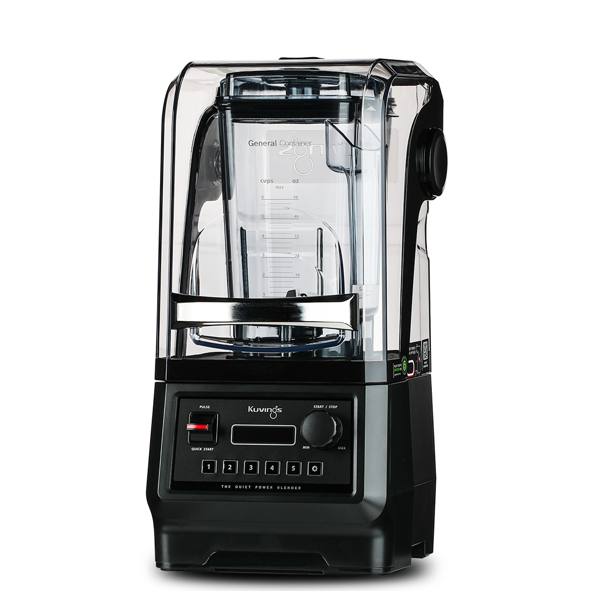 Kuvings CB850 blender with enclosure open showing 2.5L Tritan jar