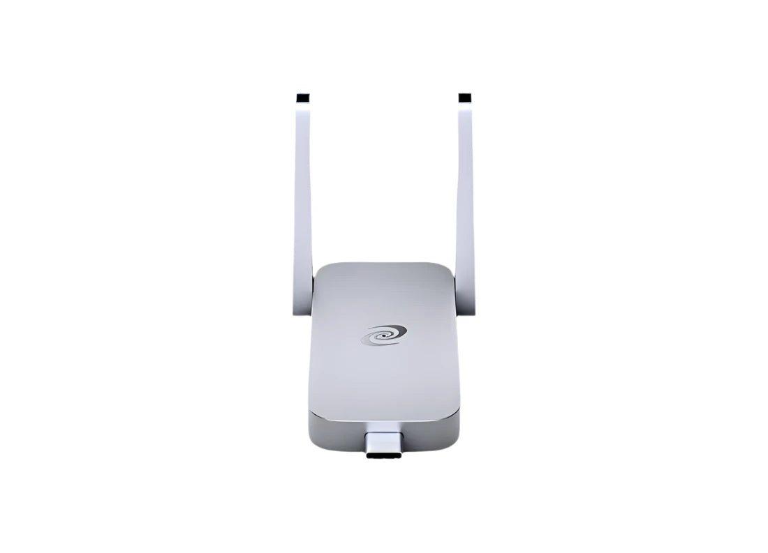 Deeper Connect Air front view showing dual antennas and USB-C port, designed for secure decentralized internet access with a minimalist design.