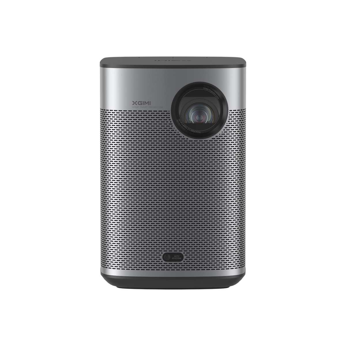 XGIMI Halo+ GTV projector angled view showing lens and speaker grille