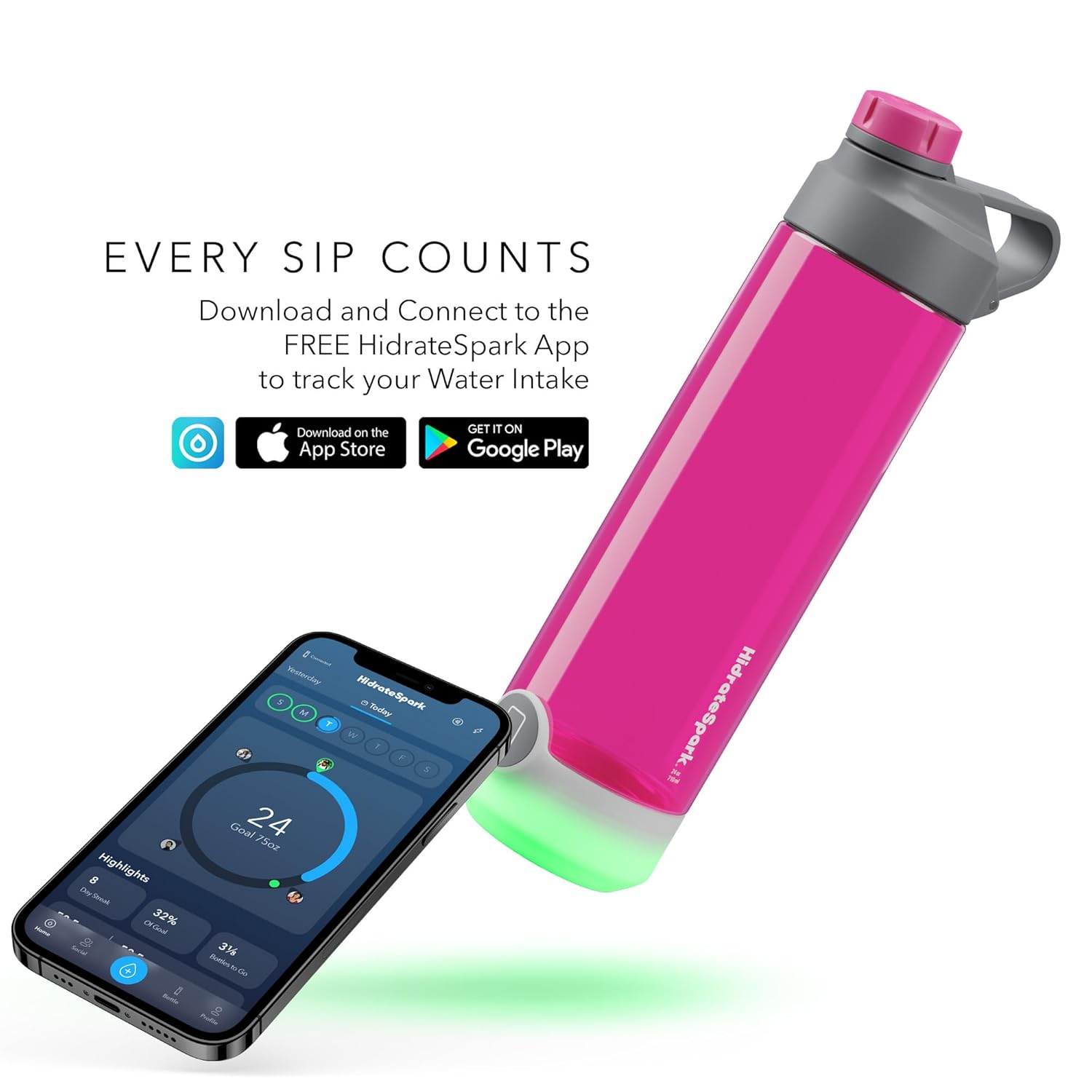 Hidrate Spark Smart Water Bottle Fruit Punch Chug