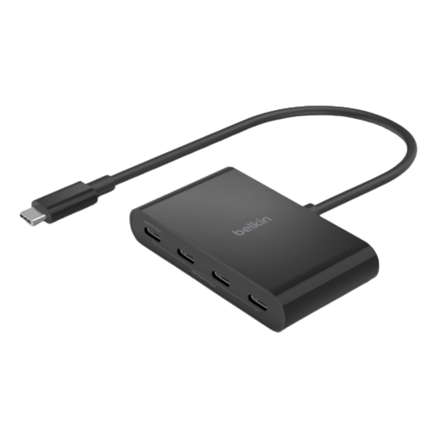 Belkin USB-C hub with multiple ports for expanded connectivity, compact and portable design for easy device connection.