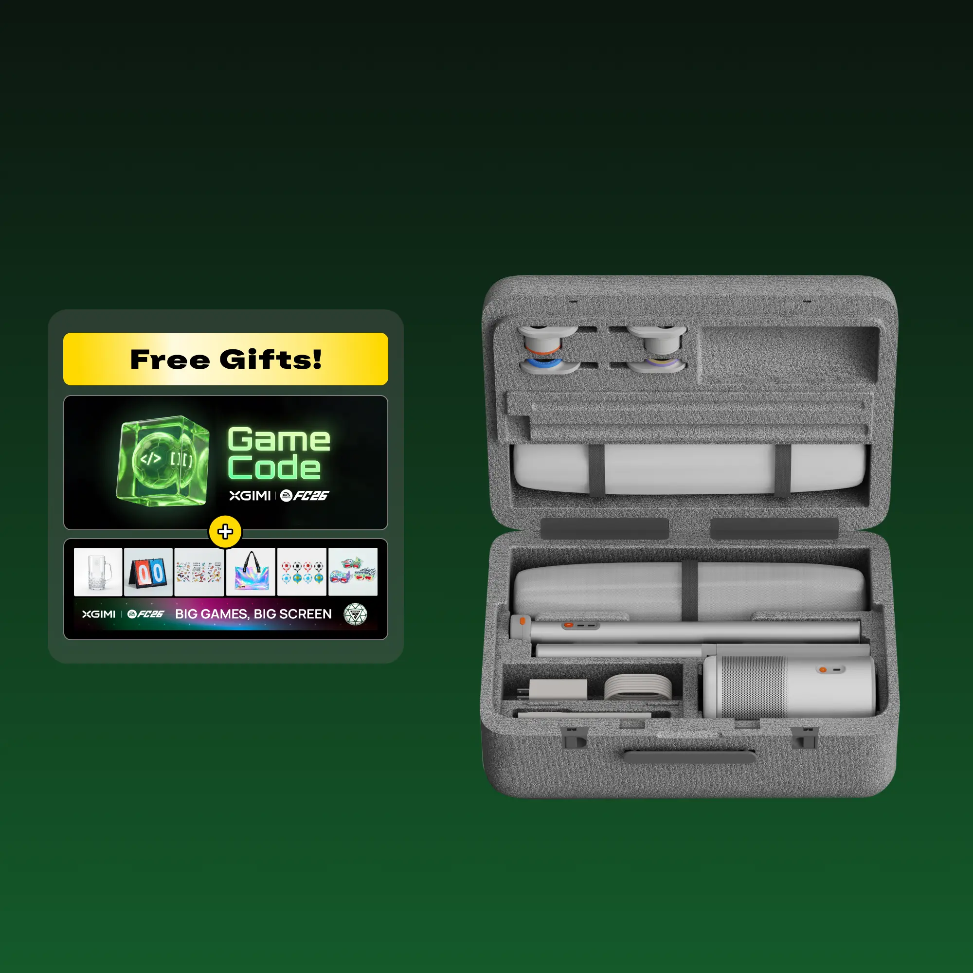 XGIMI Mogo 4 Match Night Collection with projector, PowerBase stand, case and EA Sports FC 26