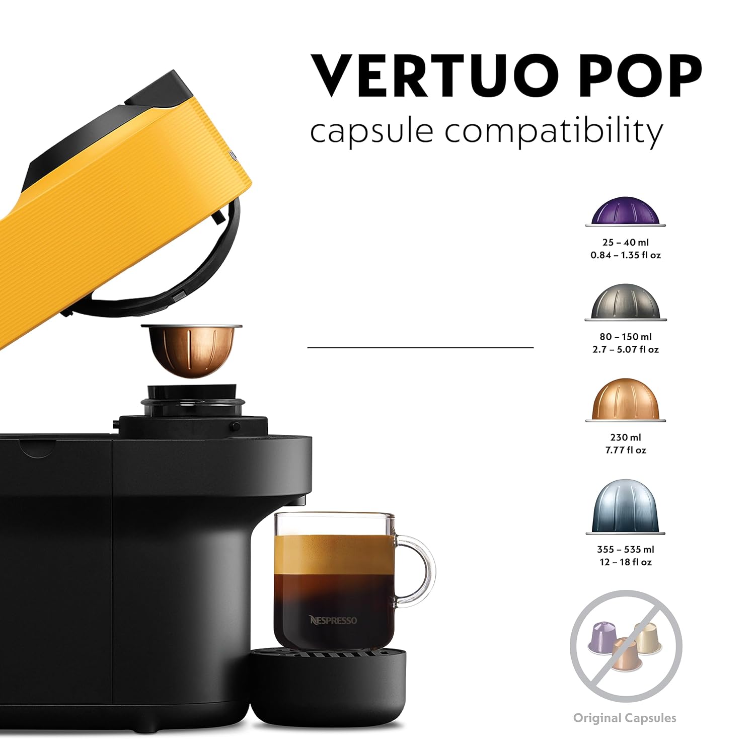 Nespresso Vertuo Pop Coffee Pod Machine, Mango Yellow