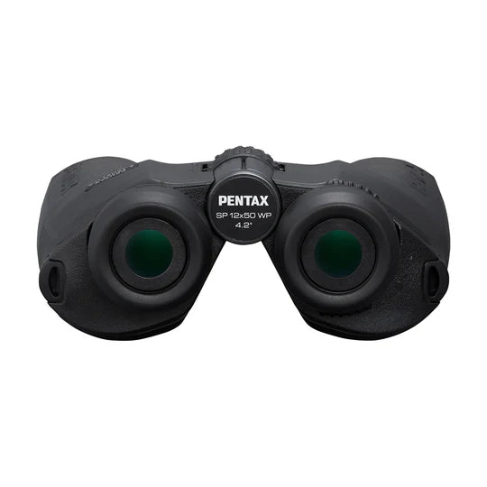 Pentax SP 12x50 WP binoculars with 4.2° field of view, waterproof design, and high magnification for detailed observation.