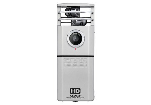 Zoom Q3HD Handy Video Recorder showing the front view with an HD lens and built-in microphones at the top, and the HD logo at the bottom.