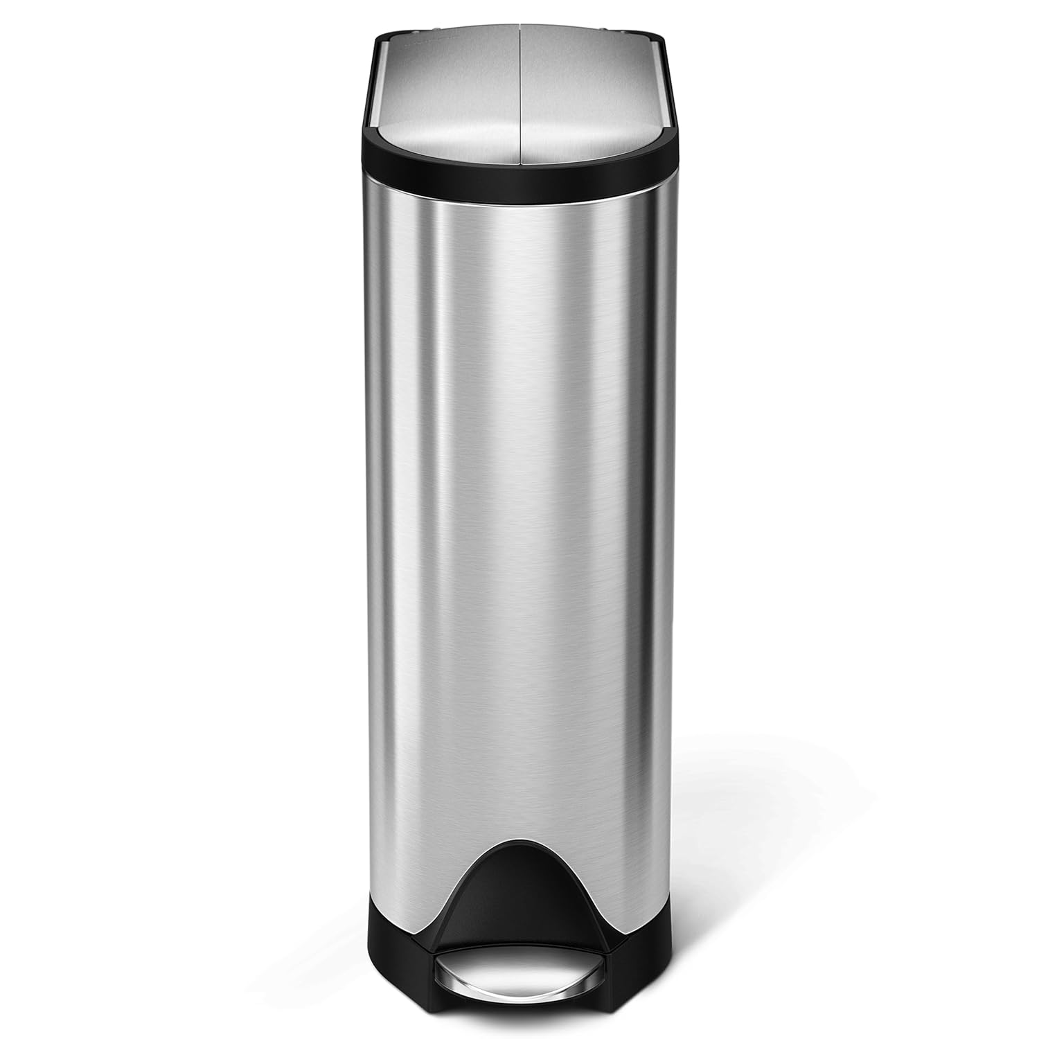 Simplehuman 50L Slim Open Can, sleek stainless steel construction, durable design for efficient and hygienic waste management.