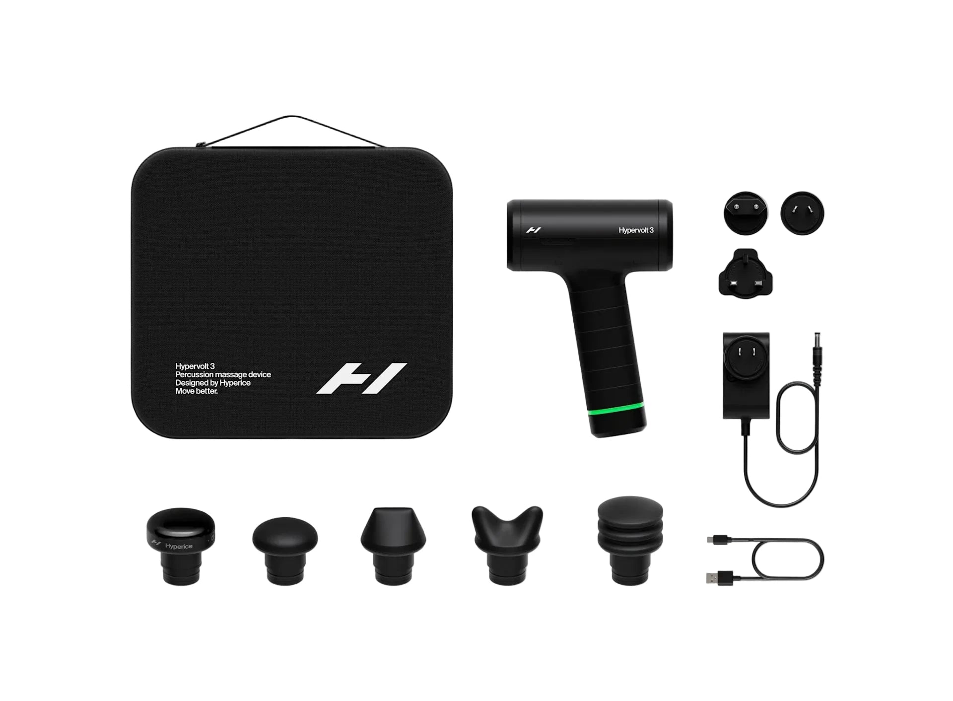 Massage gun set with attachments on a gray background