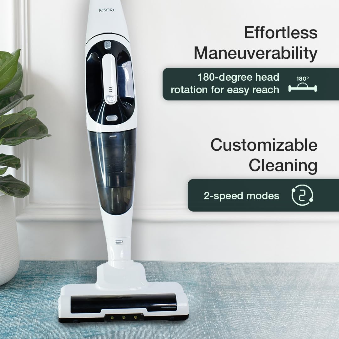 Vacuum cleaner with 180-degree head rotation and two-speed modes for customizable and effortless cleaning.