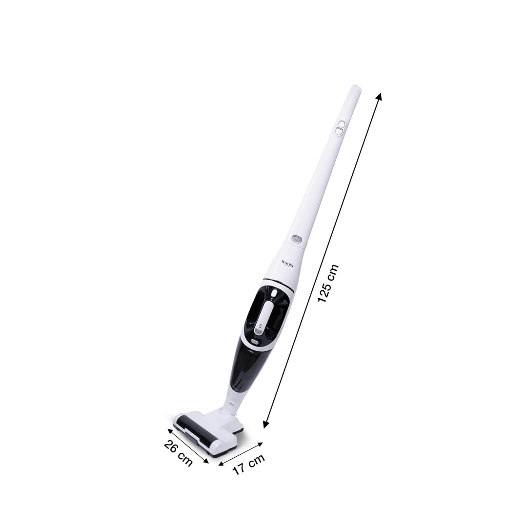 Cordless vacuum cleaner with a sleek design, measuring 125 cm in height, ideal for efficient and convenient cleaning.