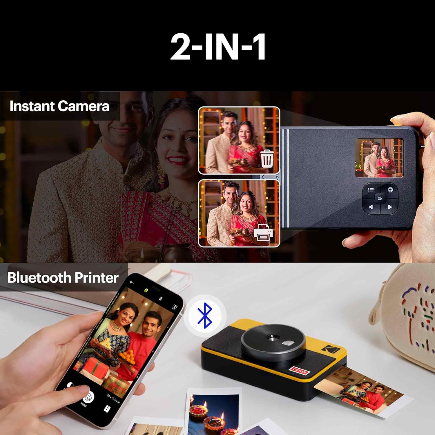 KODAK Mini Shot 2 Retro 4PASS 2-in-1 Instant Camera and Photo Printer (2.1x3.4 inches) + 68 Sheets Gift Bundle