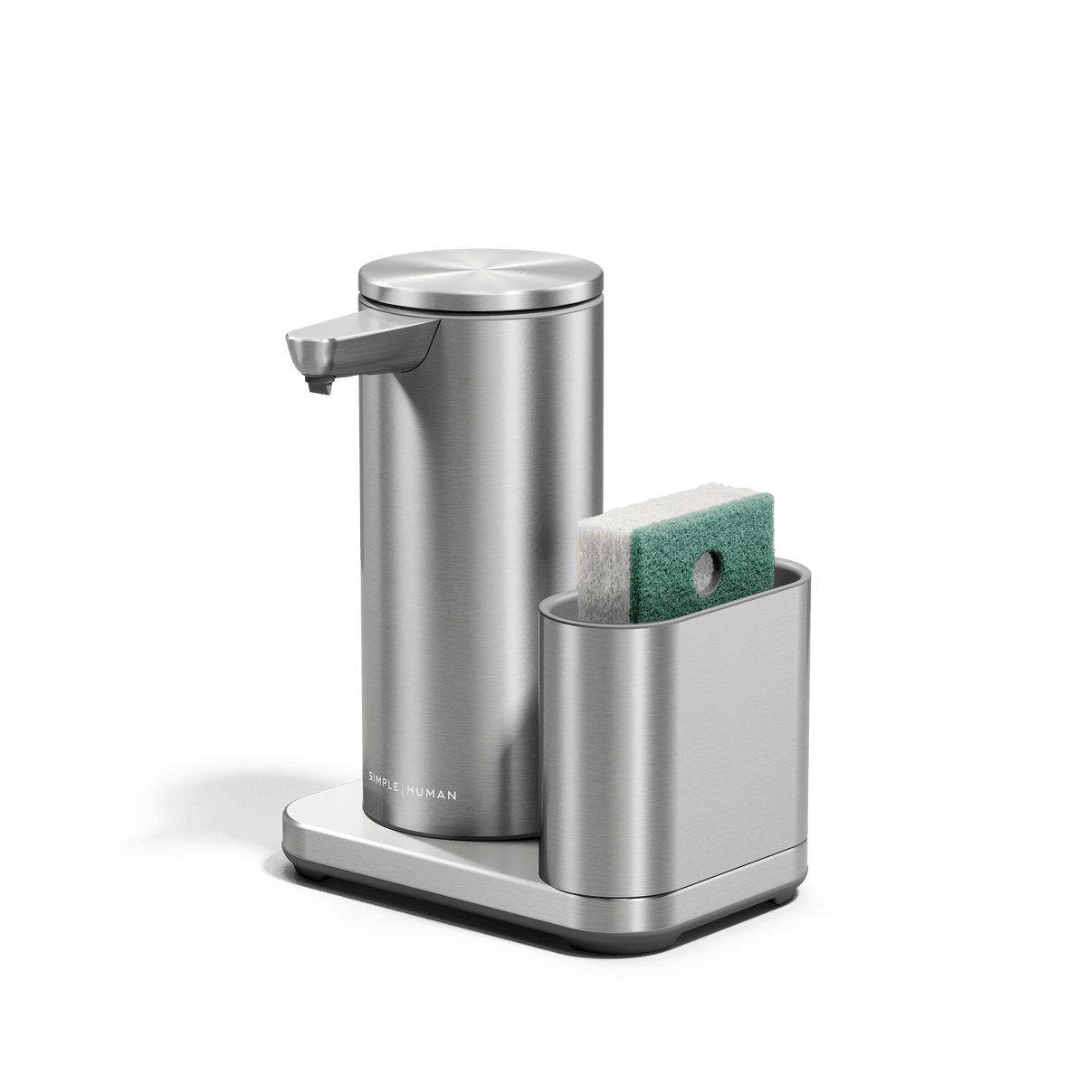 Angled view of sensor pump with caddy showing sponge holder